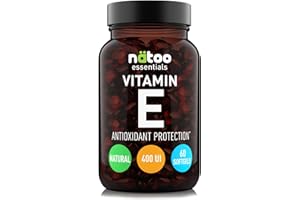 NÄTOO Vitamina E 400 UI Perle 268mg Softgel 60, Integratore Naturale (D-Alfa-Tocoferolo), Vitamina E Pura Potente Antiossidante, Vit E Alto Dosaggio 2233% del VNR