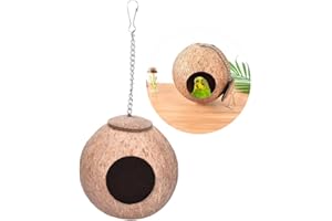 DEAD MONEY Natural Coconut Shell Bird Nest House Bed for Pet Parrot Budgie Parakeet Cockatiel Conure Canary Finch Pigeon Cage Hamster Rat Gerbil Mice Cage Feeder Toy