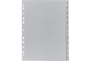 ‎EXACOMPTA Exacompta 1812B Recycling Kunststoff-Register 12 Blatt mit bedruckten Taben Januar-Dezember für DIN A4 volle Höhe Plastikregister für die ideale Ablage von Dokumenten Blauer Engel grau