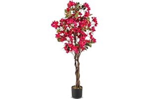 GIANTEX Bougainvillea Artificiale 120 cm, Albero di Buganville Finto con Fiori Aperti e Rami Realistici, Pianta Decorativa per Ingresso, Soggiorno, Ufficio, Rossa/Bianco (1, Rosso)