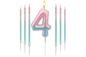 TAIXING 7 sztuk świec urodzinowych, świeczki urodzinowe 3D, świeczki urodzinowe różowy niebieski gradient na rocznicę urodzin chłopców i dziewcząt, świece urodzinowe numer 4 (4)