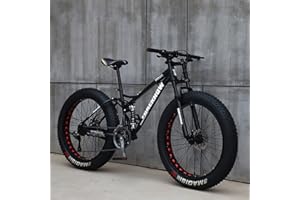 JAMCHE 26Inch Mountain Bikes, Adult Fat Tire Mountain Trail Bike, 27 Speed Bicycle, High-carbon Steel Frame Full Suspension Dual Disc Brake, 4.0 Inch Thick Wheel Mountain Snow Beach Bikes