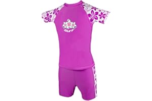 KIDZ SWIMMERS Girls Radiant Orchid UV Sun Protection Rash Vest and Swim Shorts UPF 50+ Size 3-4/5-6/7-8/9-10/11-12/13-14 Years