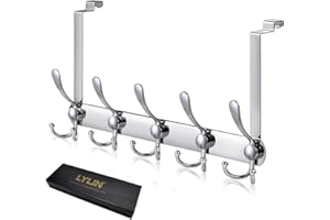 LYLIN Perchero Puerta, Colgador Puerta en Acero Inoxidable con 15 Ganchos, Ganchos de Perchero para Dormitorio (Plateado)