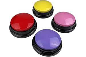 VELLUSTRA Bouton Parlant D'entraînement, Lot de 4 Buzzer Enregistrable, Boutons de Communication pour Chien avec Enregistrement de 30 Secondes, pour lEntraînement au Animaux Communication Enregistrée