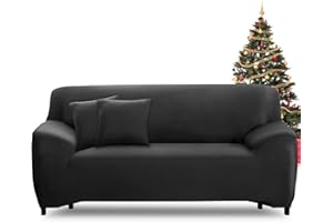 FIGOOO Housse de Canapé Extensible 3 Places Revêtement de Canapé avec Accoudoirs Universel Lavable Antidérapante Élastique Couverture de Canapé à Accoudoirs Protector Decoration pour Canapé,Noir
