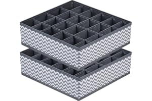 Joyoldelf Lot de 2 Organisateur Tiroir Pliable Non-tissé, 24 Compartiments de Rangement Chaussette pour Culottes, Echarpes, Cravates(Motif Ondulé Gris)