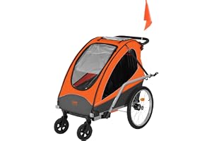 VEVOR Bike Trailer for Toddlers, Kids, Double Seat, 120 lbs Load, 2-In-1 Canopy Carrier Converts to Stroller, Tow Behind Fold