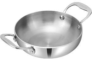 Vinod Platinum Tripy Stainless Steel Mini Kadai - 14cm (600 ml), Compact Design for Healthy Cooking, Induction Friendly Versatile Small kadhai, Use Less Oil, Sturdy and Durable - 5 Years Warranty