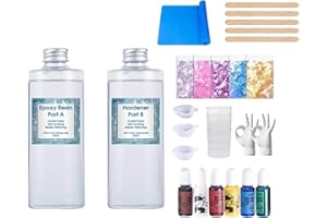 FRENSHION 600ml a: B kit de fabrication de bijoux en résine, pigments colorés, accessoires en résine, paillettes + coussins + outils + TASSES + gants kit de démarrage de fabrication de bijoux en résine UV