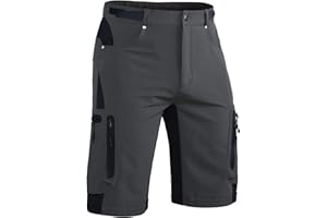 Hiauspor Kurze Hosen Herren, Leichte Wanderhose Atmungsaktiv Schnelltrocknen Cargo Bermuda Shorts Elastische Radlerhose MTB Fahrradhose Outdoorhose Sport Radhose Sommer mit 6 Taschen