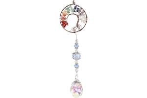 ZHUHUAPH Chakra Healing Crystal Stone Sun Catchers for Windows, Tree of Life Tandem Natural Quartz Gemstone Pendant Rainbow Maker Suncatcher, Spiritual Gifts for Women