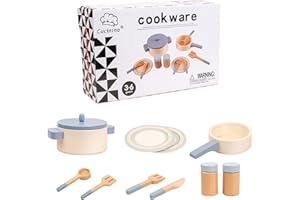KNOWLIFE Batterie De Cuisine En Bois Pour Enfant, 10 Pièces Accessoire Cuisine Enfant Jouet Bois, Casseroles Et Poêles Cuisine Jouet, Chef Jeu De Rôle Ustensiles Pour Garçons Et Filles Cadeau, Cadeau De Noël