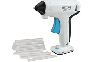 BLACK+DECKER BCGL115-XJ - Pistola De Cola 3,6v, Calentamiento en 30seg, Bateria 1,5Ah Litio, Luz LED, Carga USB, Incluye 20 barra de 7mm, Compatible con barras de colores
