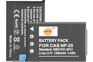 DSTE DE DSTE Pacco da 2 batterie di ricambio NP-20 compatibili con Exilim EX-S100WE EX-S1PM EX-S2 EX-S20 EX-S20U EX-S3 EX-S500 Exilim Zoom EX-Z70 EX-Z77 EX-Z70BK Camera as NP-20DBA