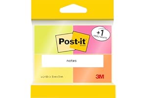 Post-it Notes, Assorted Neon Colours, Promo Pack 3 + 1 FREE Pads, 38 mm x 51 mm, 100 Sheets per Pad - Extra Sticky Notes for Walls, Monitors and Fridge