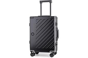 JLY 100% Polycarbonate Zipperless Luggage, Double TSA Locks Suitcase 20 inch Hardside 4 Spinner Wheels, Aluminium Alloy Handle, Flight Cabin Carry-on Travel Case. (Black)