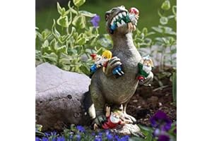 Jetcloud Garden Gnome Ornaments Dinosaur Eating Gnomes Outdoor Decor Funny Gnomes Sculpture Resin Figurine for Patio Decor Garden Art Resin Statue