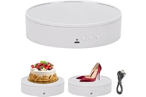EUNEWR Plato giratorio eléctrico, plato giratorio eléctrico 45°/90 °/180°/360° Cíclico giratorio para fotografía, exhibición de productos, joyas, reloj, modelos 3D, (espejo) (blanco)