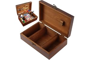 PPMTER Wooden Sewing Basket, Multifunctional Vintage Wooden Sewing Box Needle Thread Storage Case Diy Sewing Tools Organizer