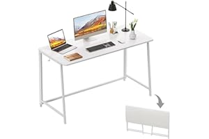 WOHOMO Scrivania pieghevole per computer, 120 cm, per camera da letto, salvaspazio, postazione di lavoro per casa e ufficio, facile da montare, colore bianco