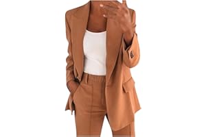 ESSUE Tailleur Femme Pantalon 2 Pièces Chic et Elegant Couleur Unie Slim Fit Blazer Veste Formel Bureau Travail Pantalon Costumes Manteau Ensemble Col Revers Veste Manteau Pantalon Ensemble
