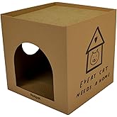 Rotipet Karton Kedi Evi ve Tırmalama Kutusu, &Ccedil;ift Fonksiyonlu, 32x32x32 cm, Kedi Tırmalama ve Dinlenme Alanı