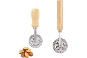 CHAOTEMAI 2 Pezzi Coppapasta Rotella Tagliapasta Rotella Pizza Rotella Ravioli Tagliapasta Per Ravioli Con Manico in Legno Tagliaravioli Pizza Merletto per Gnocchi Preparazione Rullo Tagliapasta Strumento