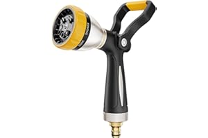FANHAO Heavy Duty Fireman's Hose Gun, Metal Garden Hose Spray Gun with 8 Spray Patterns, High Pressure Hose Nozzle with Lever Control and Non-Slip Grip to Water Plants & Lawns, Wash Cars & Clean