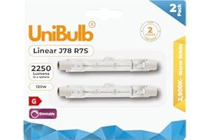 Unibulb Halogen Floodlight Light Bulb R7S J78 78mm Linear 2250 lumens 120W 2900K (Warm White) Dimmable - Pack of 2