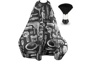 RISVOWO Capas para Peluqueria, Capa Peluqueria con Un Cepillo de Cuello, Impermeable Capa de Barbero Profesional para Barberías, Familia y Salones