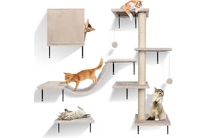 Zvonema 10-częściowa ścianka wspinaczkowa dla kotów do 10 kg, duży most wiszący, kolumny do drapania z sizalem, regał ścienny do zabawy z kulką pozostawiającą ślady, meble dla kotów do użytku wewnątrz