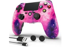 MUZELI Mando para PS4 Inalámbrico Controlador multiplataforma compatible con PS4/Pro/Slim/PC/iOS/Android/MacOS con Doble Vibración/Conector de Audio de 3,5 mm/Panel Táctil Sensible(Rosa)