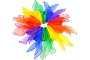FEBBYA Tanz Tücher,12er Pack Bunt Jongliertücher Square Seidentücher Tanz Jonglier Tücher Schals für Kindergarten Kinder Mädchen Mädchen zeigen Belly Dance 60 * 60cm 6 Farben