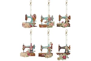 AMZLORD 6pcs Diamond Art Painting Keychain, Double Sided Sewing Machine 5D DIY Full Drill Diamond Painting Keyring Pendants, Diamond Rhinestone Mosaic Painting Key Rings Chains Making Kits