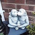 Garden Mile Stone Effect Kissing Monkeys Statue Pond Ornament Sitting Monkeys Patio Pond and Garden Ornaments Outdoor Home Decor gifts for her