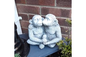 Garden Mile® Estatua de jardín con Efecto de Piedra y Monos besándose | Adorno de Estanque de chimpancé para humedecer | Esculturas de Resina para el jardín