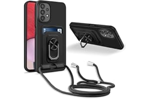 JMstore Handykette Schutzhülle Kompatibel mit Samsung Galaxy A13 4G/5G,360° Ring Ständer magnetisches Eisenblech+Kartenfach Kameraschutz Stoßfester Silikon hülle-Schwarz