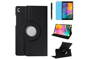 R.SHENGTE Hülle für Samsung Galaxy Tab A7 Lite 8.7'' 2021 (SM-T220 T225 T227), 360 Grad drehbarer Ständer Schutzhülle,Mit Stylus Pen,Bildschirm Film (Black)