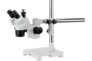 AmScope SW-3T24Z Microscope trinoculaire stéréo, oculaires WH10x, grossissement 20X/40X/80x, Objectif 2X/4X, Support à Bras Unique, lentille de Barlow 2.0X