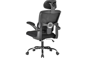 Farini Ergonomic Office Chair with Flip-up Armrests, Adjustable Headrest and Lumbar Support, Black High Back Office Chair for Home and Office
