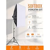 Rabsev Softbox Aydınlatma Seti 50x70 cm 2 Metre Işık Ayağı Fotoğraf Video YouTube Canlı Yayın