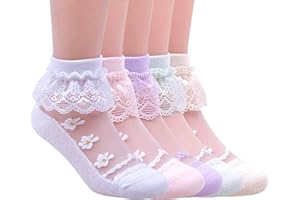Hopply 5Pairs of Ruffle Pageant Frilly Socks for Toddler Girls Baby White Lace Ankle Dress Socks Summer Mesh Women Sock