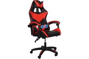 COZYBRITE Gaming Chair Office Desk Computer Chairs Swivel with Massage Headrest Back Support Reclining Ergonomic Design Faux Leather (Black+Red)