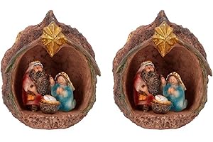 Acan Tradineur - Pack de 2 nacimientos en Nuez de Resina, decoración Navidad, belén, Pesebre, Figura, Adorno de sobremesa, estanterías, hogar, 11 cm