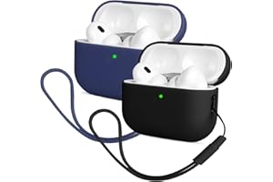2X Mocarheri Compatible with AirPods Pro 2 Case (2022), Protective Silicone Case for AirPods Pro 2nd, Ultra-Thin,Soft Skin Front LED Visible Silicone Case (Dark Blue+Black)