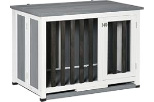 Pawhut Hundehütte Tannenholz Faltbarer Hundekäfig Hundehaus mit Fenster Transportbox Transportkäfig Haustierkäfig Grau 84,5 x 51,4 x 61 cm