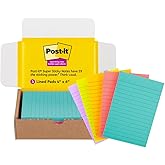 Post-it S&uuml;per Yapışkan &Ccedil;izgili Notlar, 5 Yapışkan Not Defteri, 4x6", 2X Yapıştırma G&uuml;c&uuml;, &Ouml;ğrenciler i&ccedil;in Okula D&ouml;n&uuml;ş Malzemel