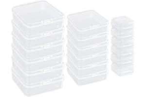 IBEQUEM 18 sztuk kwadratowych plastikowych pudełek w różnych rozmiarach, mini pudełka do przechowywania z przezroczystego plastiku z pokrywką, trwałe pojemniki do przechowywania biżuterii, tabletek,