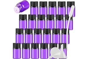 TIANZD 25 Stück Leer 2 ml Kleine Glasflaschen mit Orifice Reducer Lila Mini-ätherische Ölflaschen Duft Glas Fläschchen für Ätherisches Öl,Aromatherapie,Parfüm,Massage